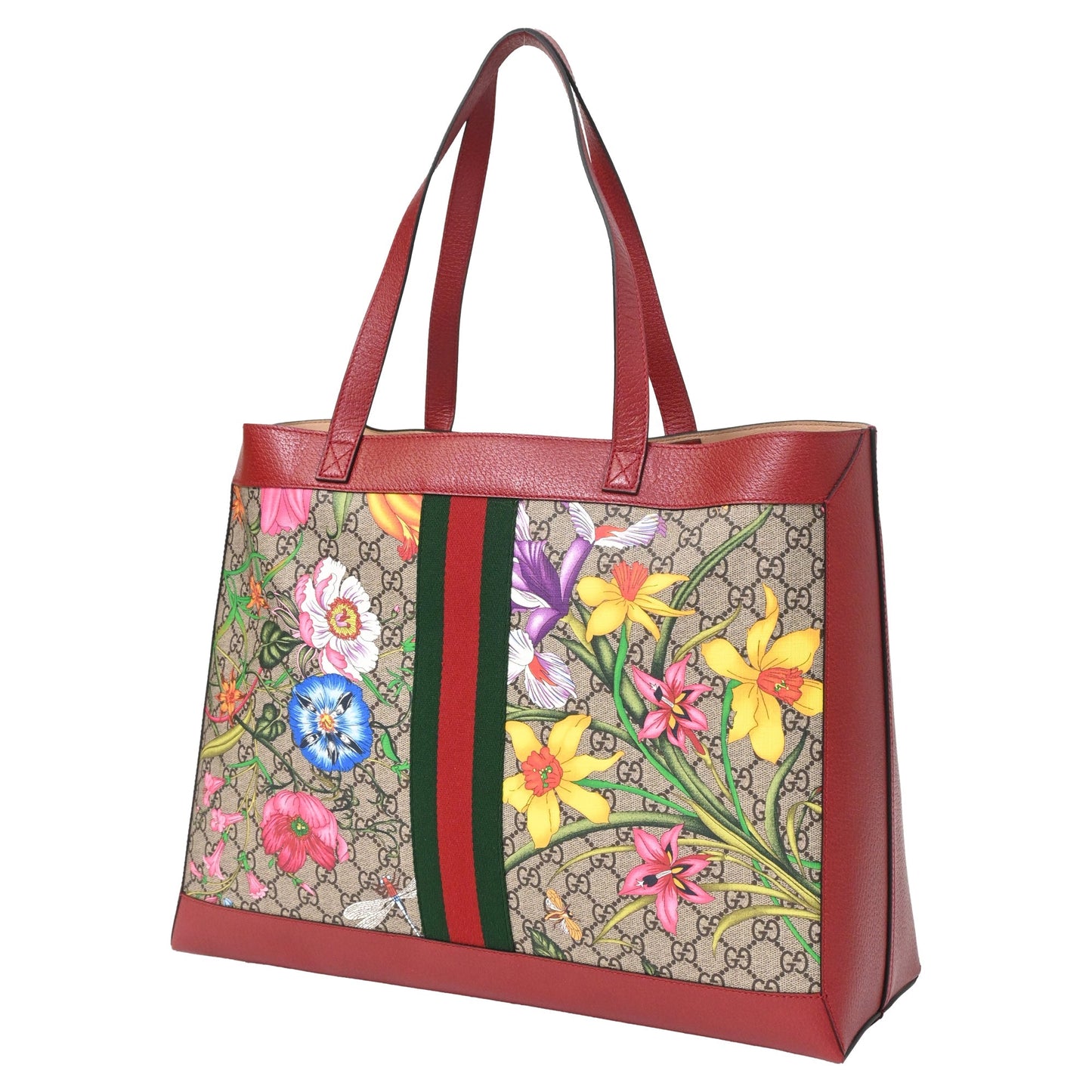Gucci Medium Ophidia GG Floral Print Open Tote Bag in Red Coated Canvas