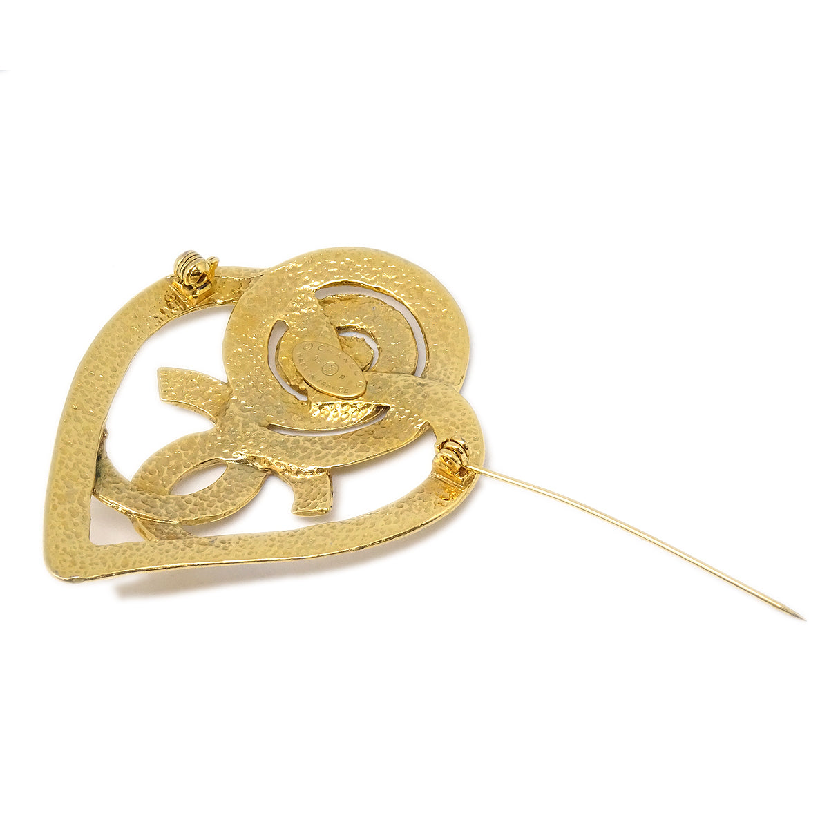 Luxury Chanel 1995 Heart Brooch Pin Gold 95P