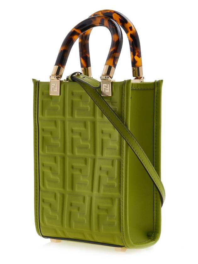 Luxury Fendi Sunshine Embossed Logo Leather Mini Cross Bag Green