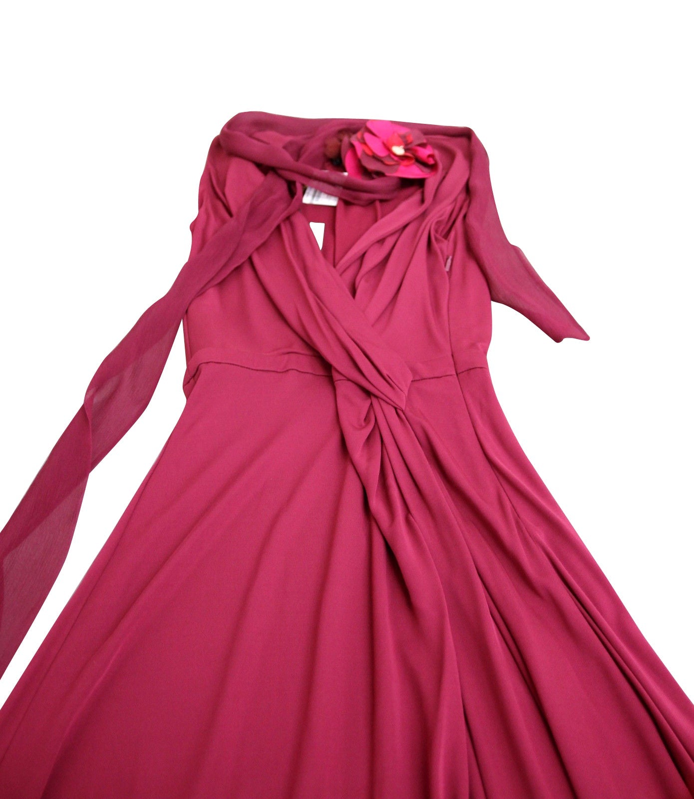 Gucci Women's Runway pink Rayon Trimming Silk Dress With Flower Scarf
