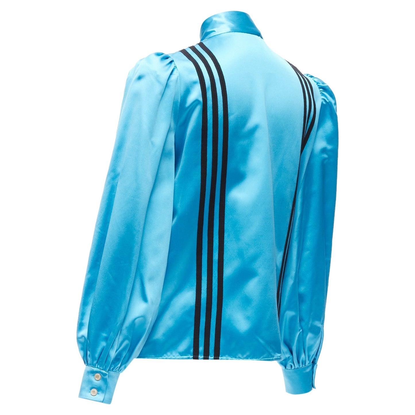 Gucci Adidas silk stripe bow Victorian puff sleeve blouse