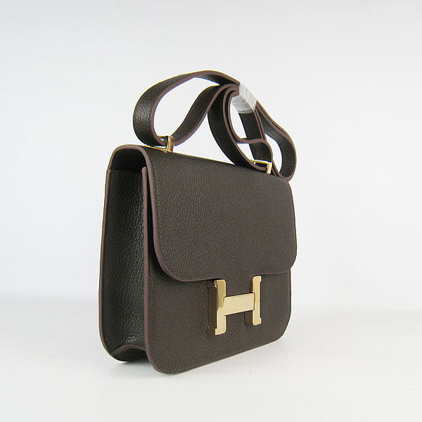 Luxury Hermes Constance Cowskin Leather Bag H017 dark coffee golden