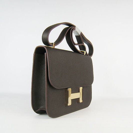 Luxury Hermes Constance Cowskin Leather Bag H017 dark coffee golden