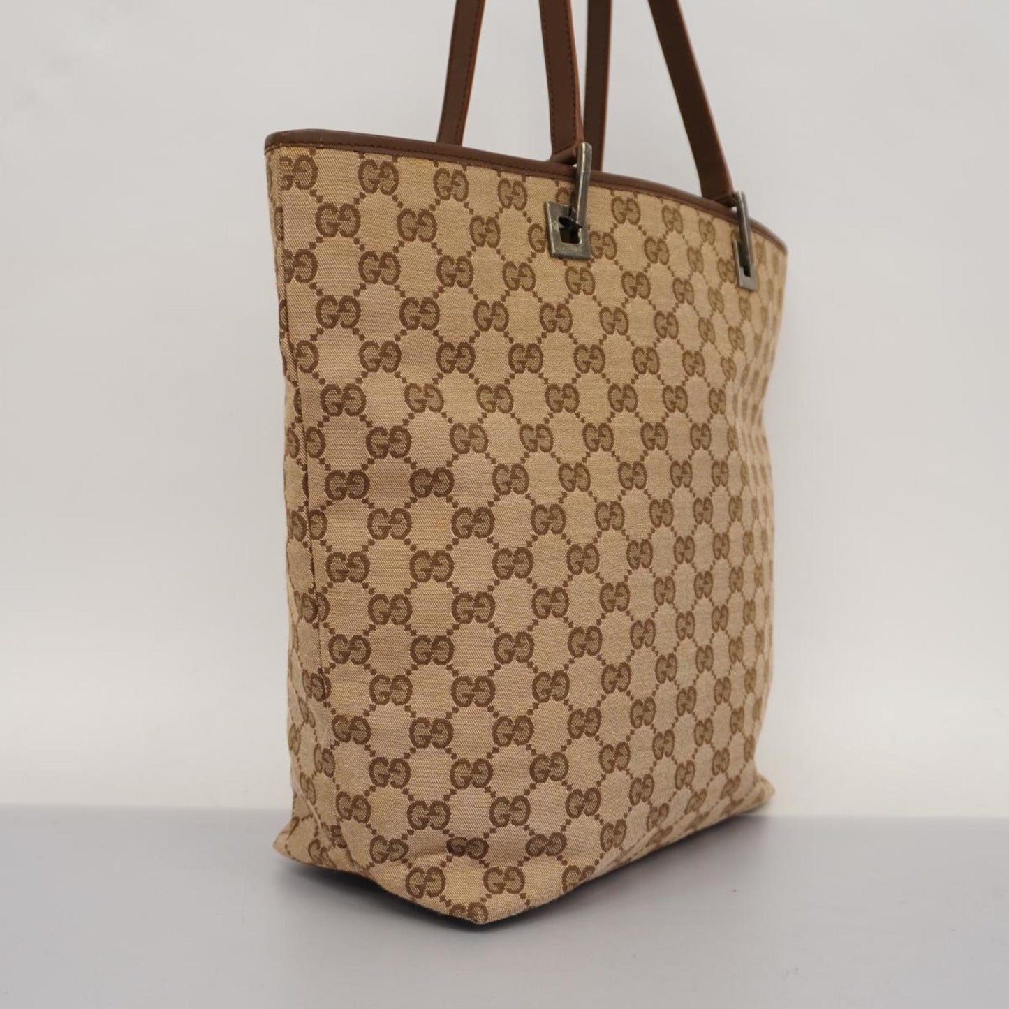 Gucci Gg Canvas  Calfskin Tote Bag