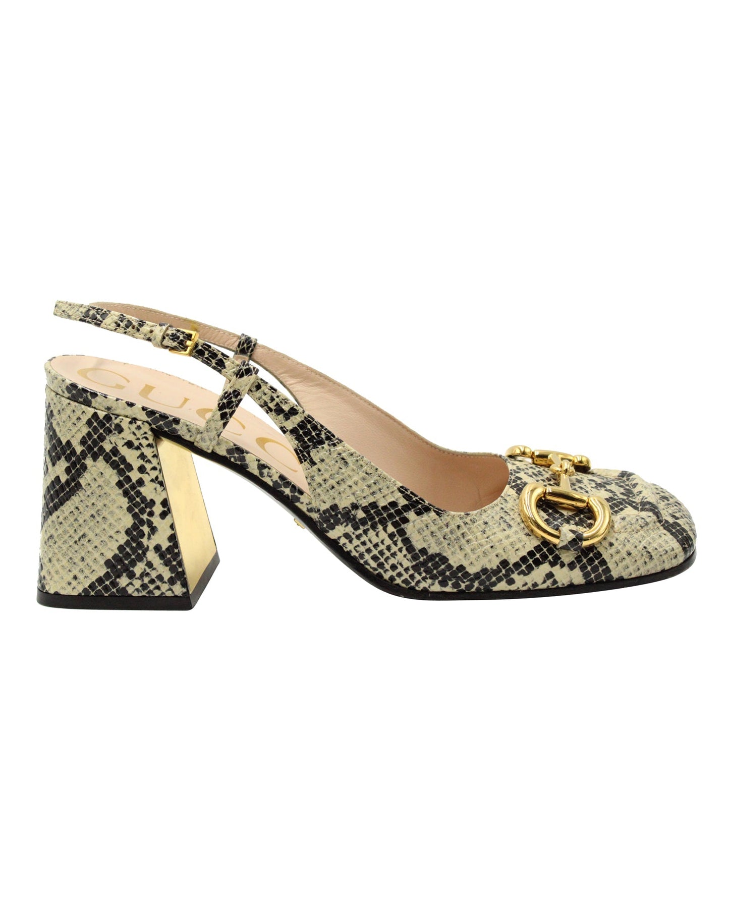 Luxury Gucci Trending 2025 Horsebit Snakeskin-Embossed Slingback Pumps in Multicolor Leather