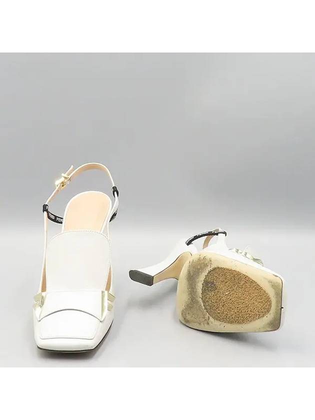 Luxury Fendi 8J6938 White Leather F Freedom Slingback Pumps Women s Shoes