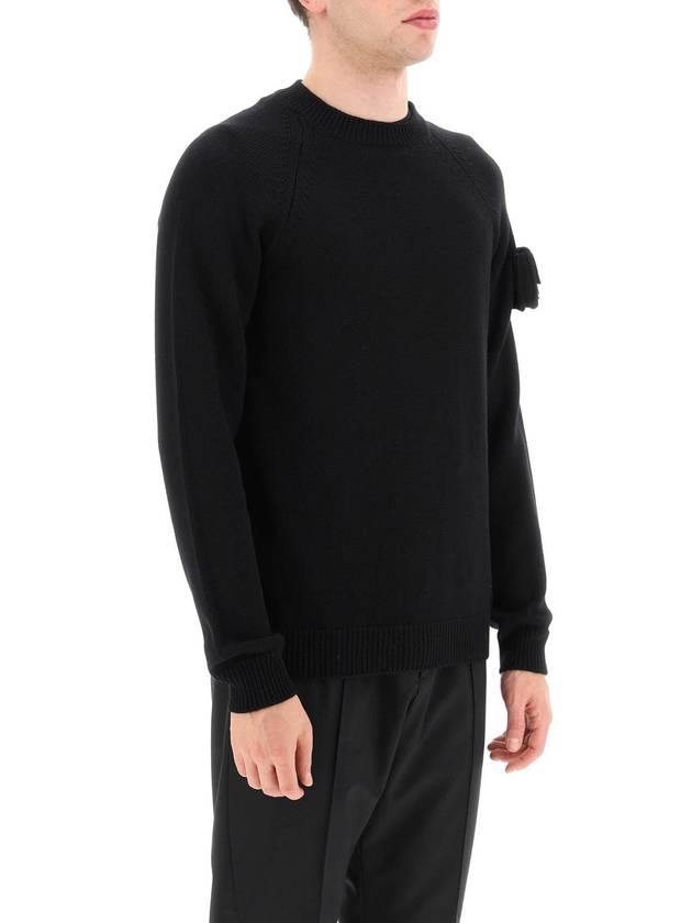 Luxury Fendi Men's Baguette Sleeve Wool Knit Top Black