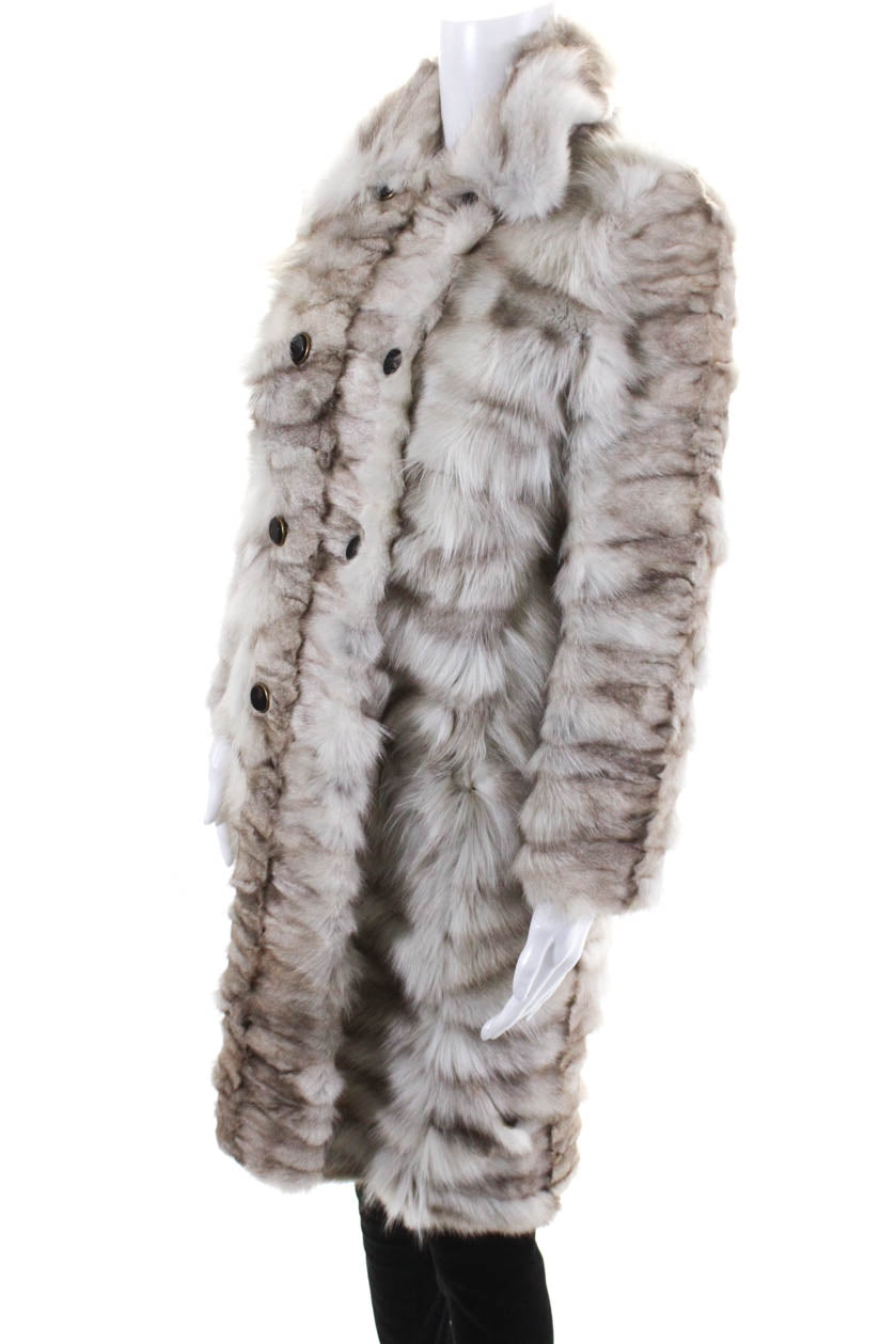 Gucci Womens Fur Long Coat Cream Brown
