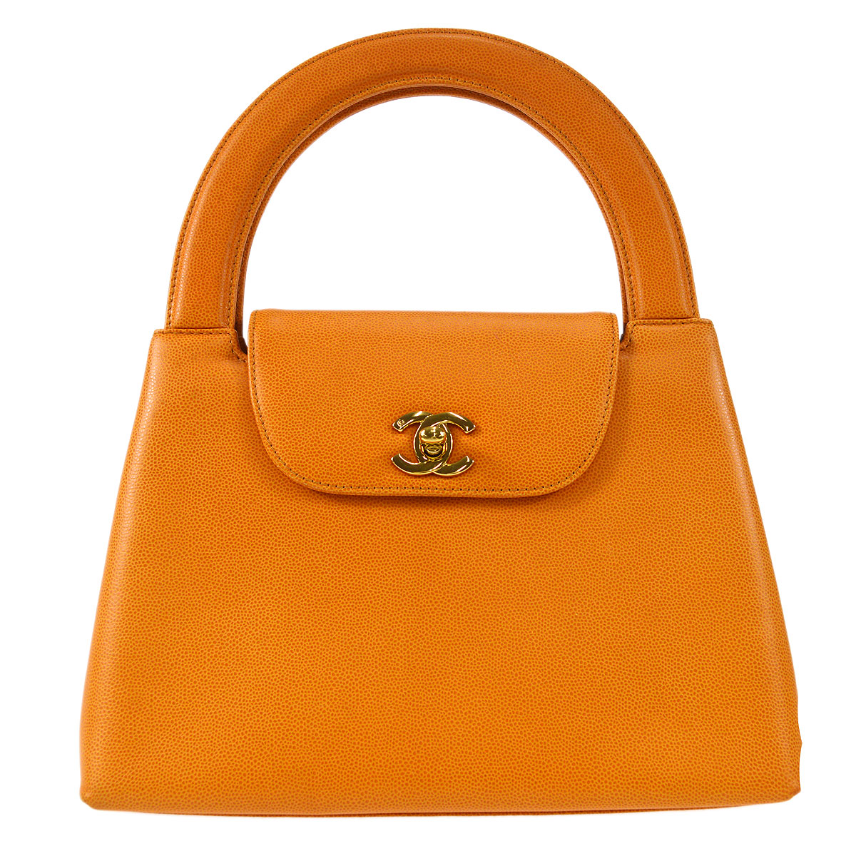 Luxury Chanel 1997-1999 Orange Caviar Medium Shopping Handbag
