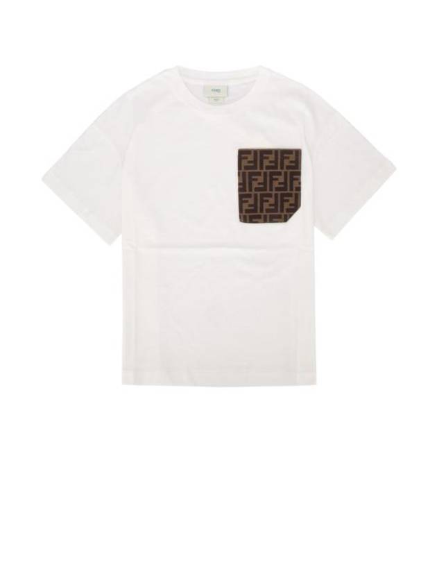 Luxury Fendi Kids Pocket Short Sleeve T-Shirt White