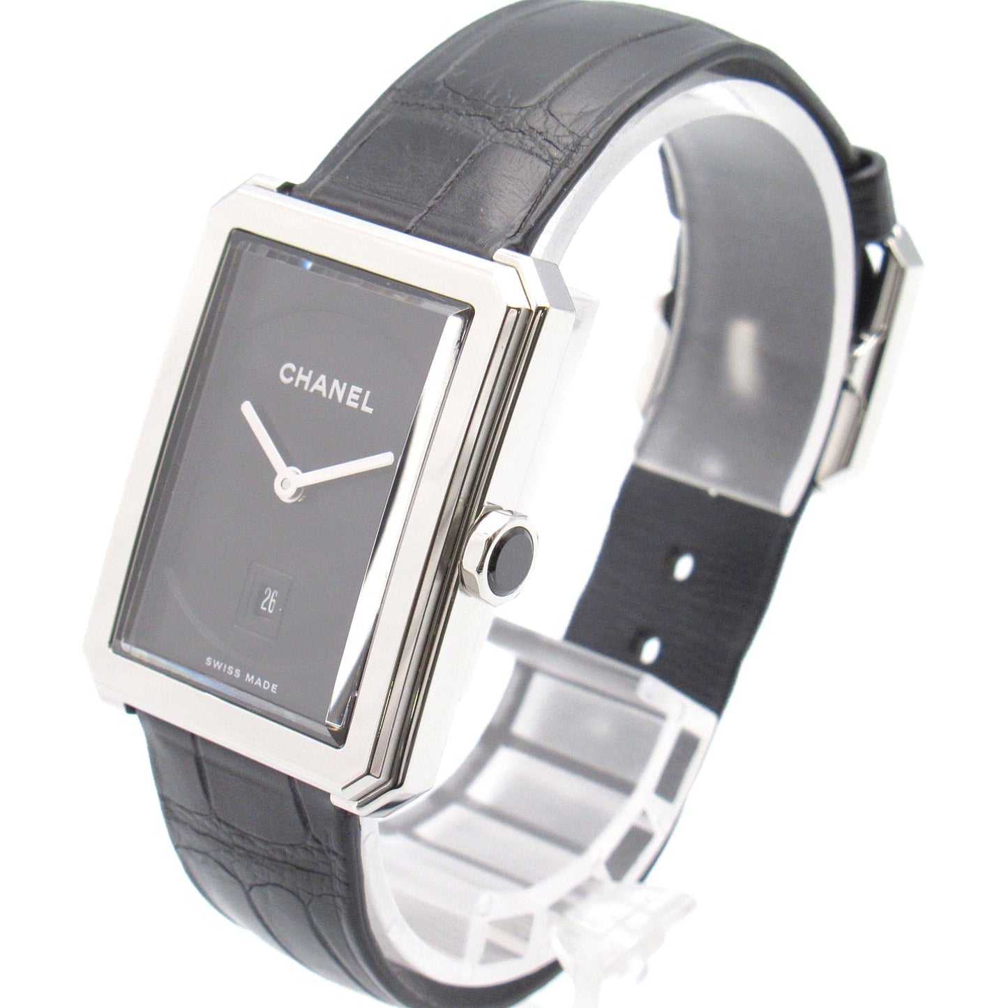 Chanel Boyfriend  Watch Stainless Steel Leather Belt Leather  Black H4884