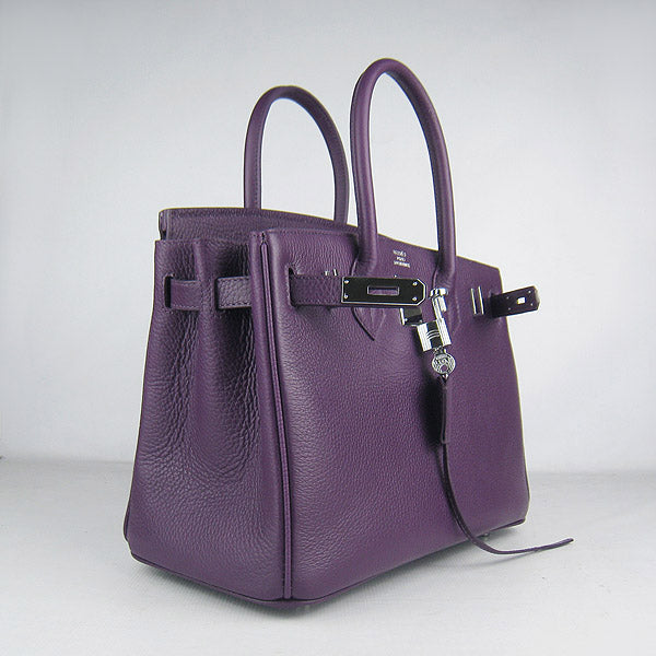 Luxury Hermes Birkin 30cm Togo Leather Handbags Purple Silver