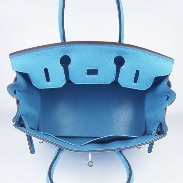 Luxury Hermes Birkin 30cm Togo Leather Handbags Light Blue Golden