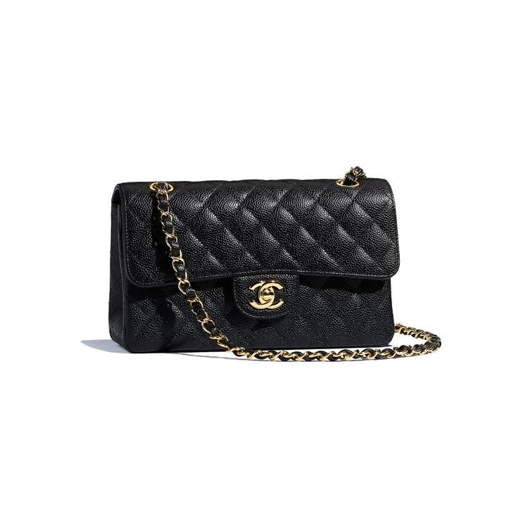 Luxury Chanel Small Classic Handbag Grained Calfskin & Gold-Tone Metal Black