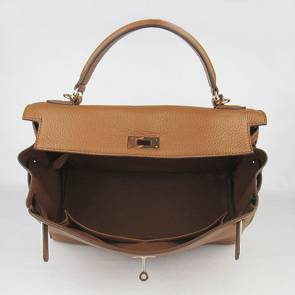 Luxury Hermes Kelly 32cm Togo Leather 6108 Light Coffee Golden