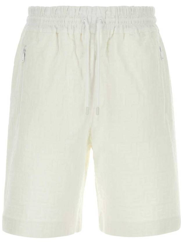 Luxury Fendi Bermuda FF Cotton Shorts Cream