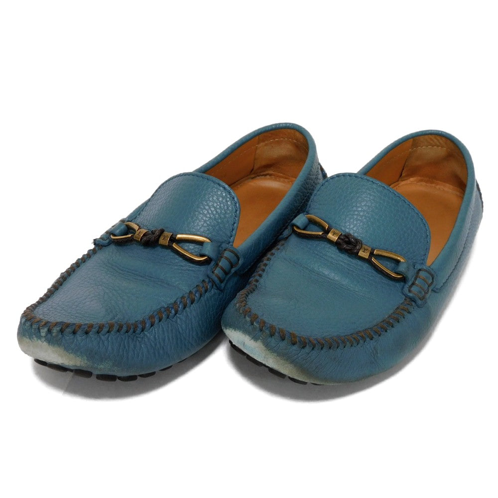 LOUIS VUITTON loafers Trimmed leather (embossed) turquoise blue Taurillon Clemence Raspail Line mens 7