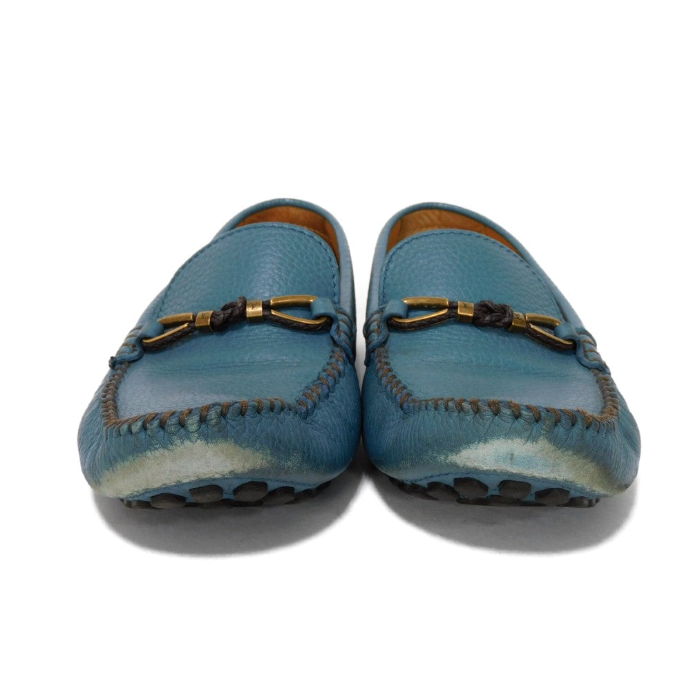 LOUIS VUITTON loafers Trimmed leather (embossed) turquoise blue Taurillon Clemence Raspail Line mens 7