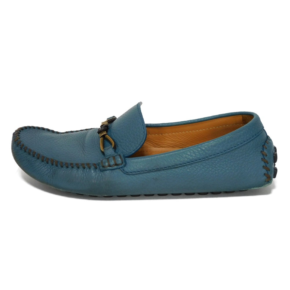 LOUIS VUITTON loafers Trimmed leather (embossed) turquoise blue Taurillon Clemence Raspail Line mens 7