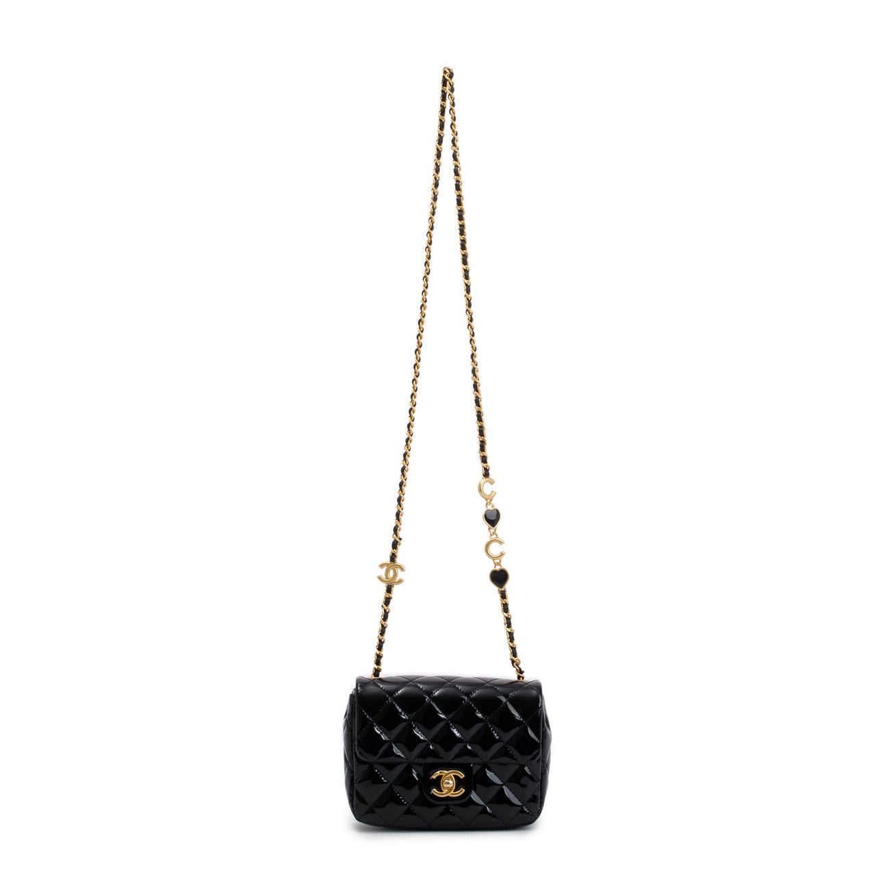 Chanel Black Quilted Patent Leather Coco De Toi Heart Square  Flap Bag