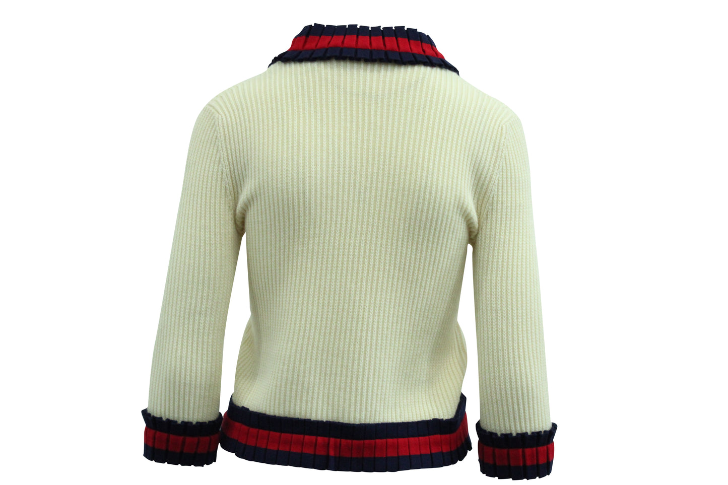 Gucci Knitted Web-Trim Jacket in Beige Wool