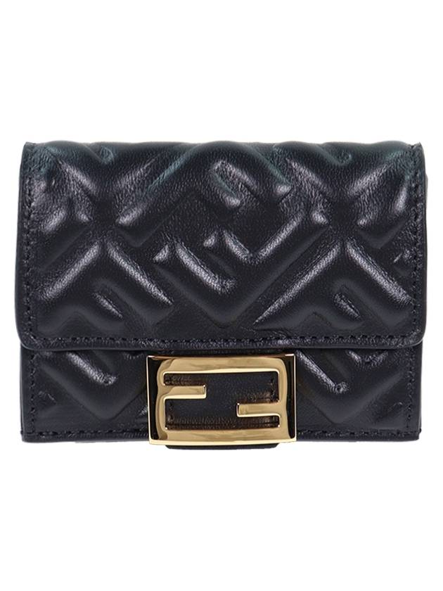 Luxury Fendi FF Baguette Flap Card Half Wallet Black