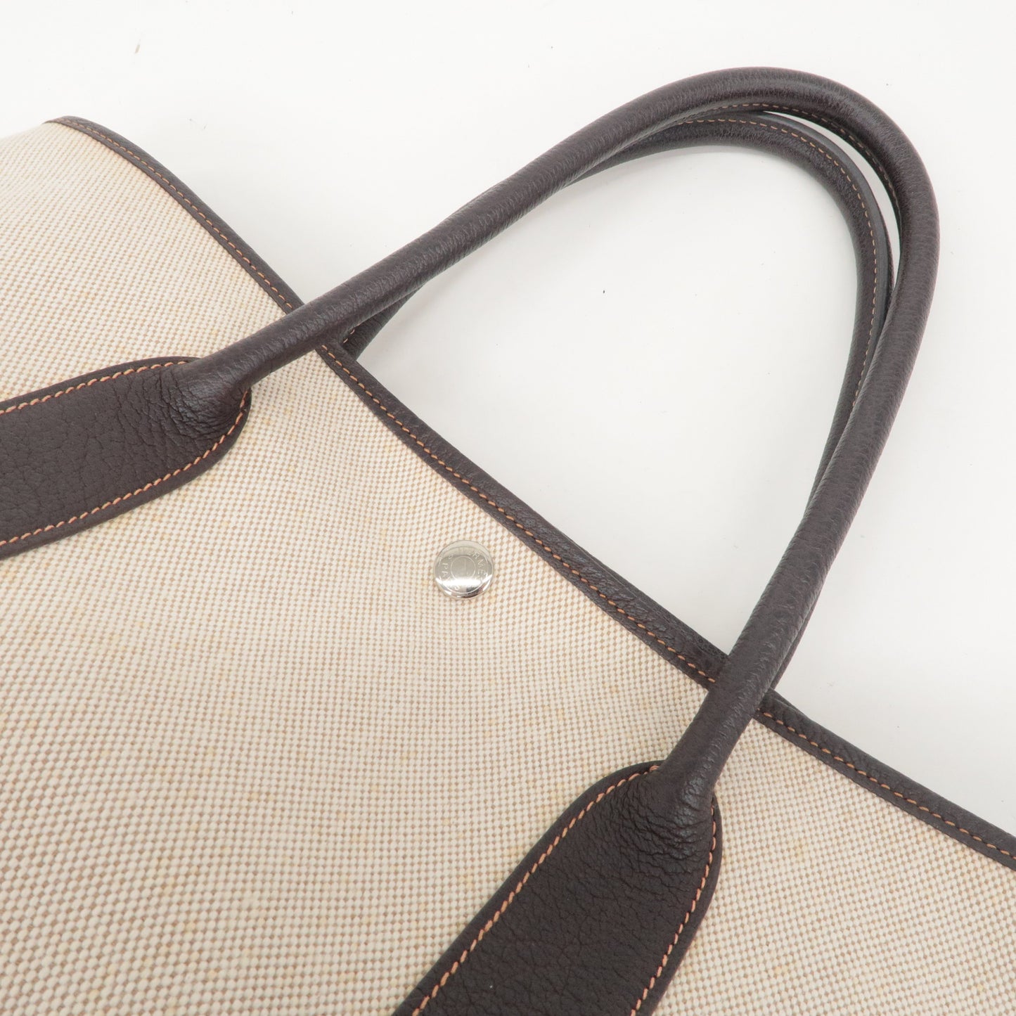 Luxury Hermes Garden Party Toile Ash Leather PM 髫ｨ繝ｻ・ｽ・｡ I  Stamped Beige