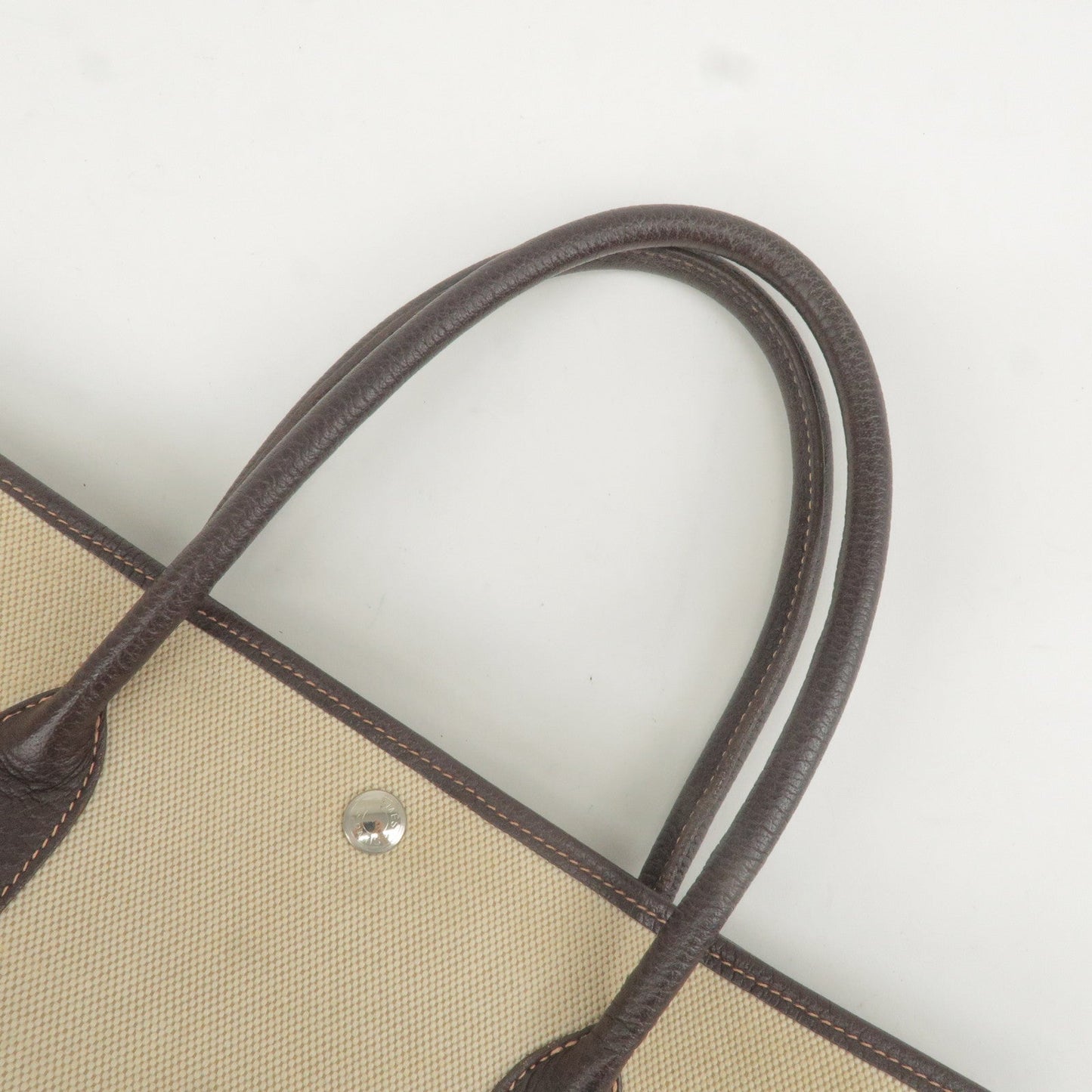Luxury Hermes Canvas Leather Garden Party PM Tote Bag Beige G Stamp