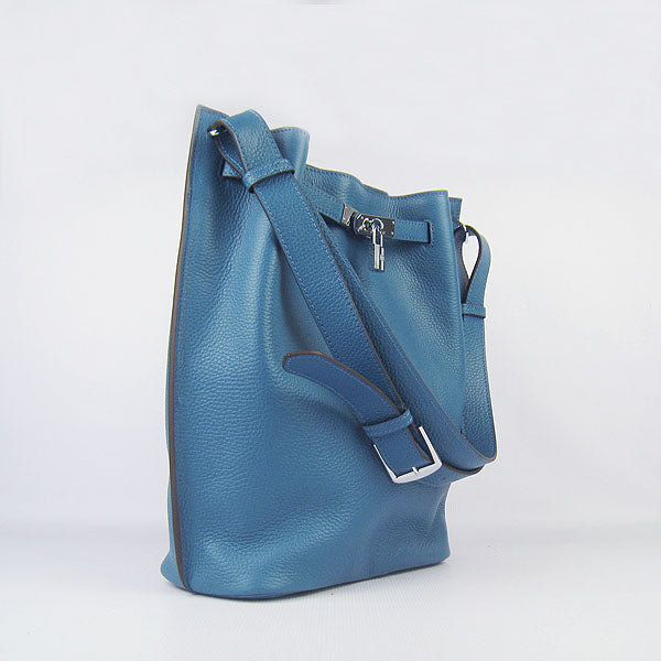 Luxury Hermes Nappa Leather Shoulder Bag H2804 blue Silver