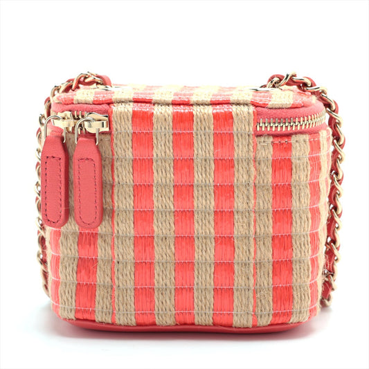Chanel Coco Raphia Chain Shoulder Bag Vanity Beige X Red Silver G  31st Series
