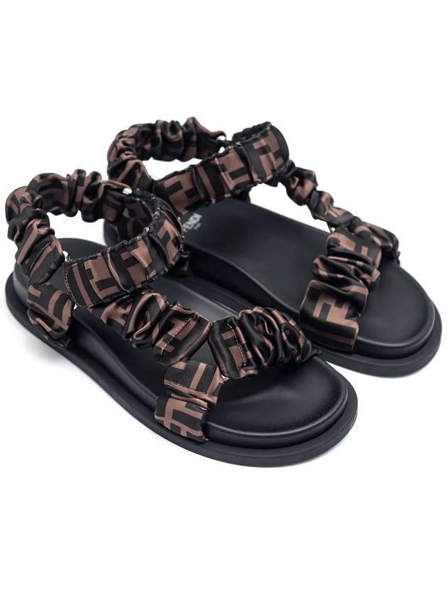 Luxury Fendi Feel Fabric FF Logo Feel Satin Sandals Black Brown