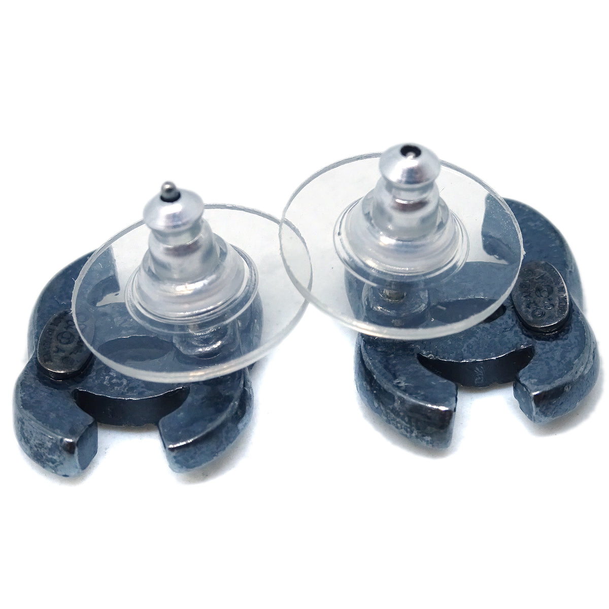 Chanel Piercing Earrings Rhinestone Black 04A