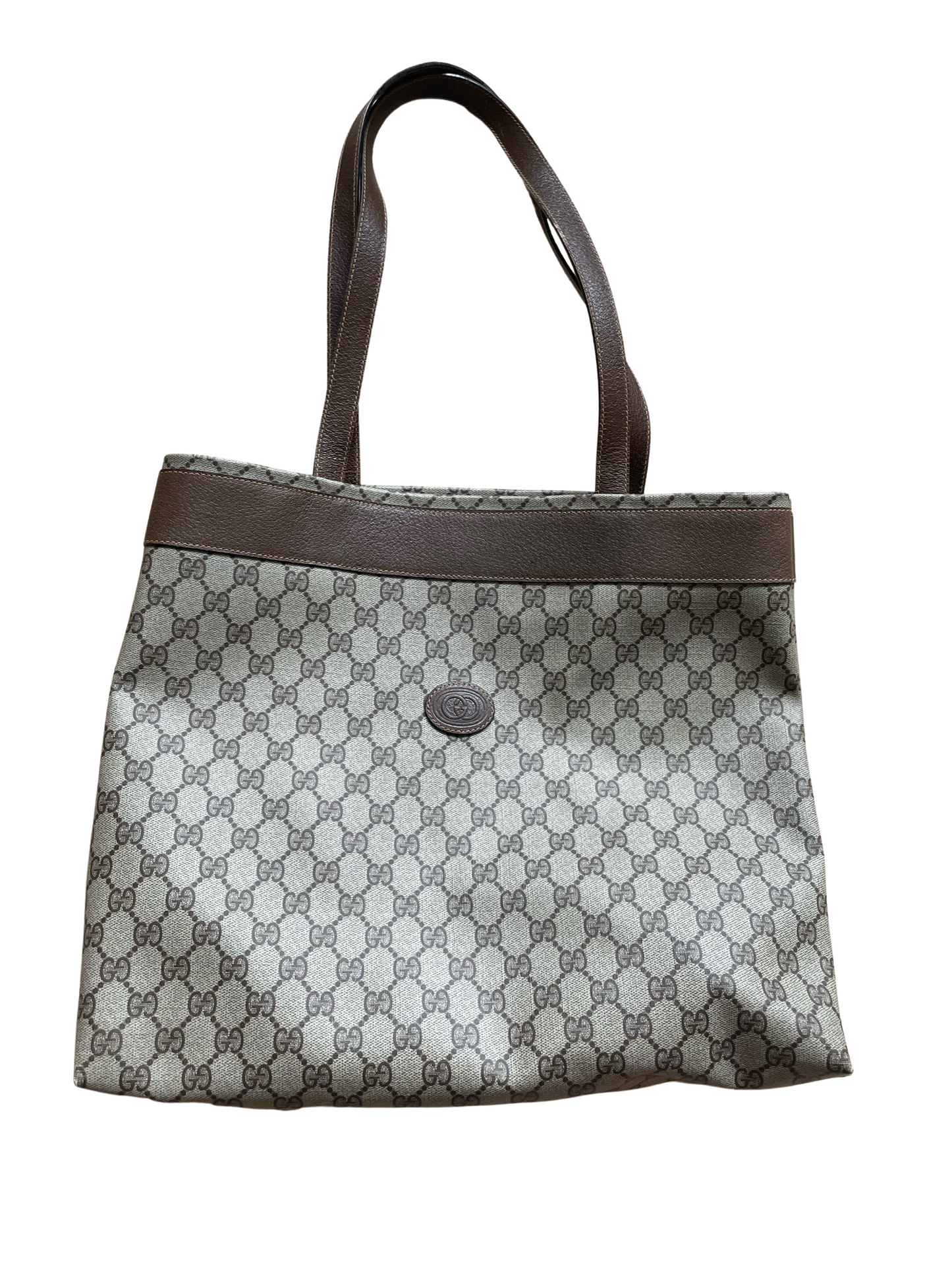 Luxury Gucci GG Beige & Brown Leather Tote Bag