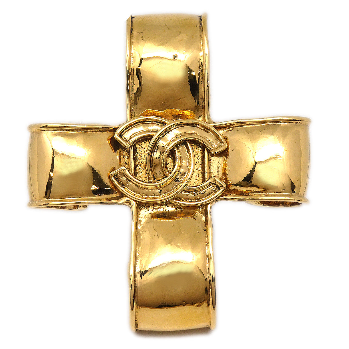 Luxury Chanel Cross Brooch Pin Corsage Gold 94P