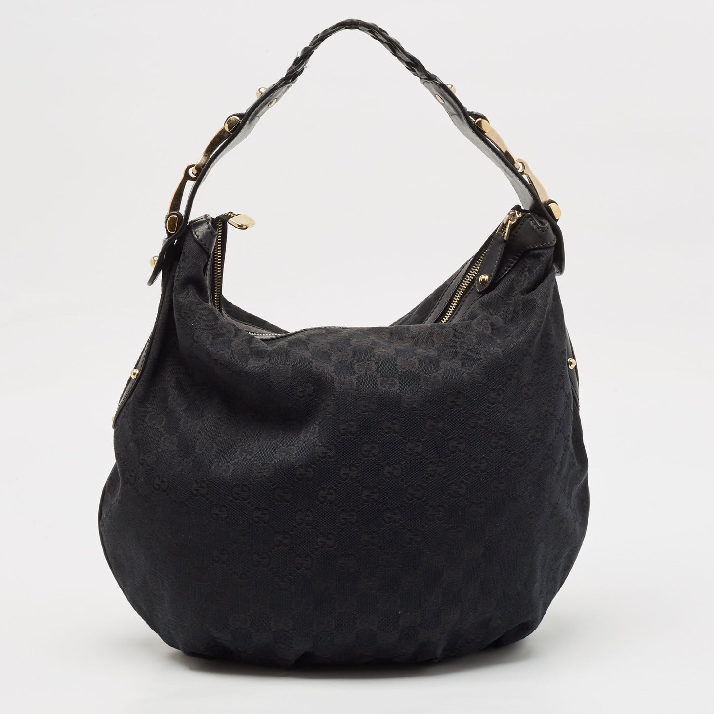 Gucci Black Gg Canvas And Leather Gg Marmont Medium Pelham Hobo