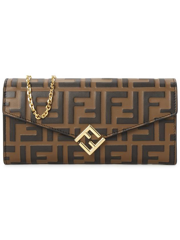 Luxury Fendi FF Diamond Continental Chain Cross Bag Brown