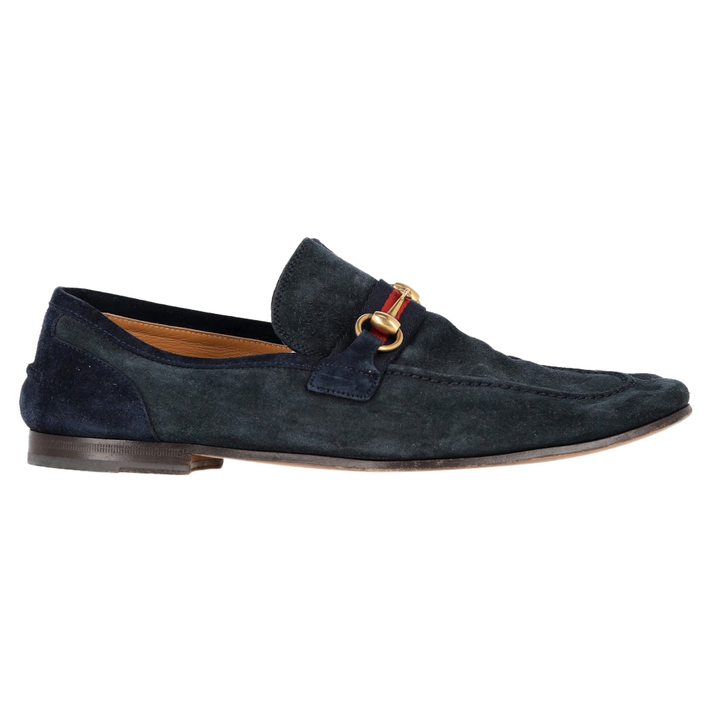 Gucci Web Horsebit Loafers in Navy Blue Suede