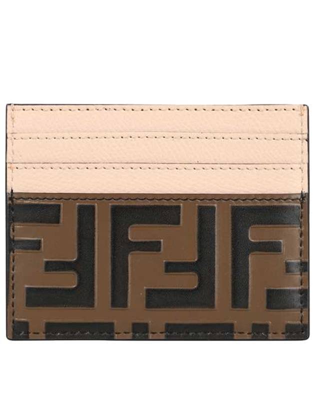 Luxury Fendi Logo Pattern Card Wallet Brown Pink