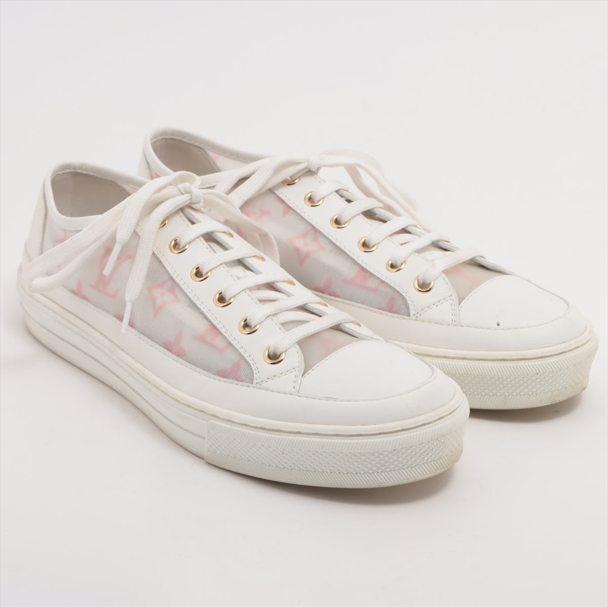 Louis Vuitton 20 Years Mesh  Leather Trainers 39 1/2  White × Pink LD0220 Monogram