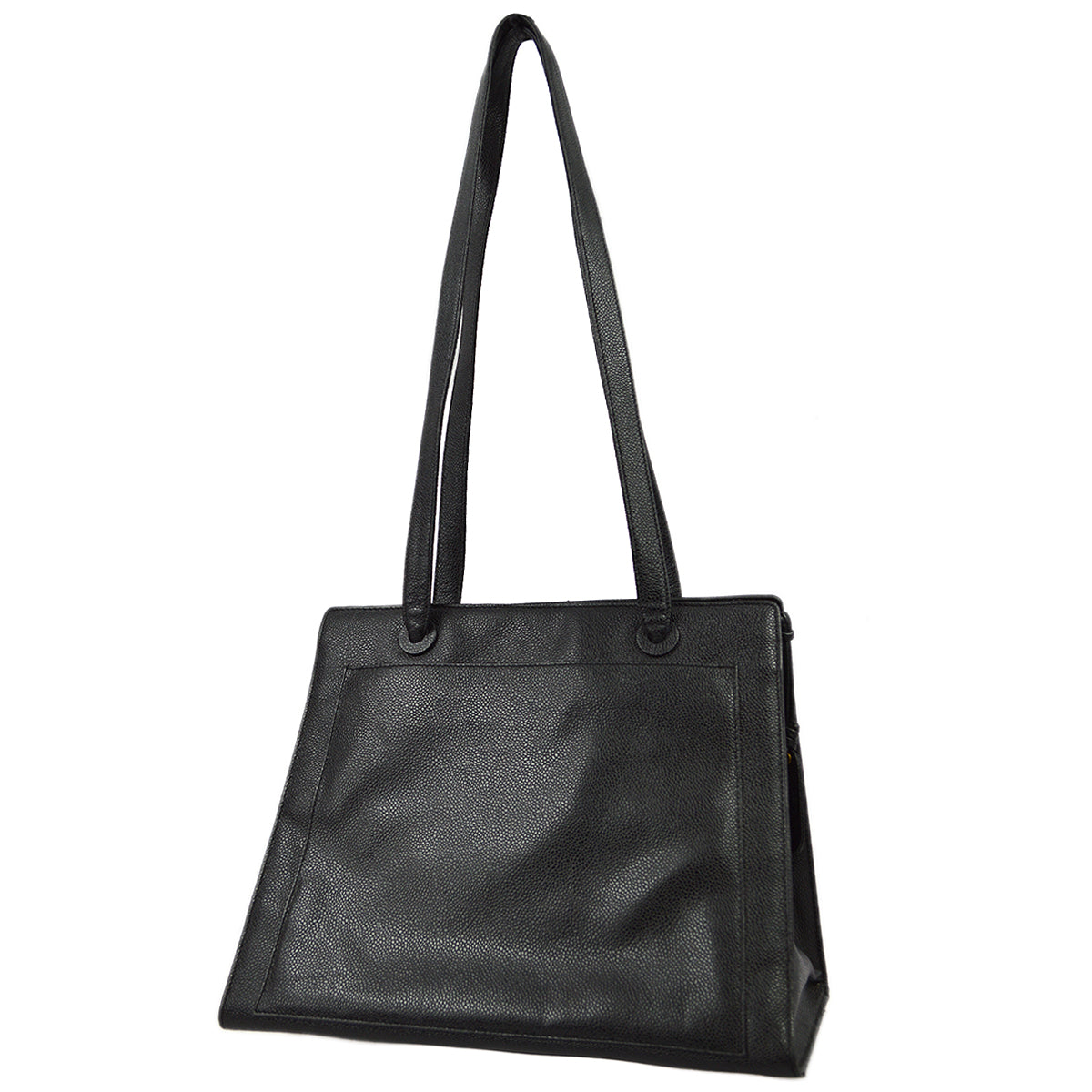Luxury Chanel 1997-1999 Black Caviar Skin Zipper Top Tote 35