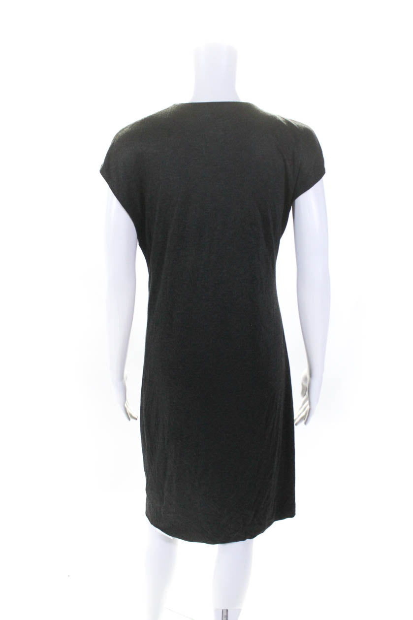 Gucci Womens Jeweled V Neck Short Sleeves Midi Dress Gray