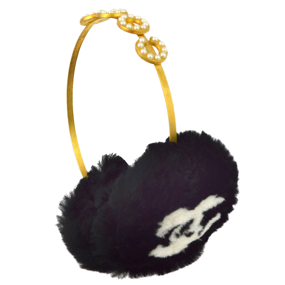 Luxury Chanel Black Artificial Pearl Earmuffs 01A Small New
