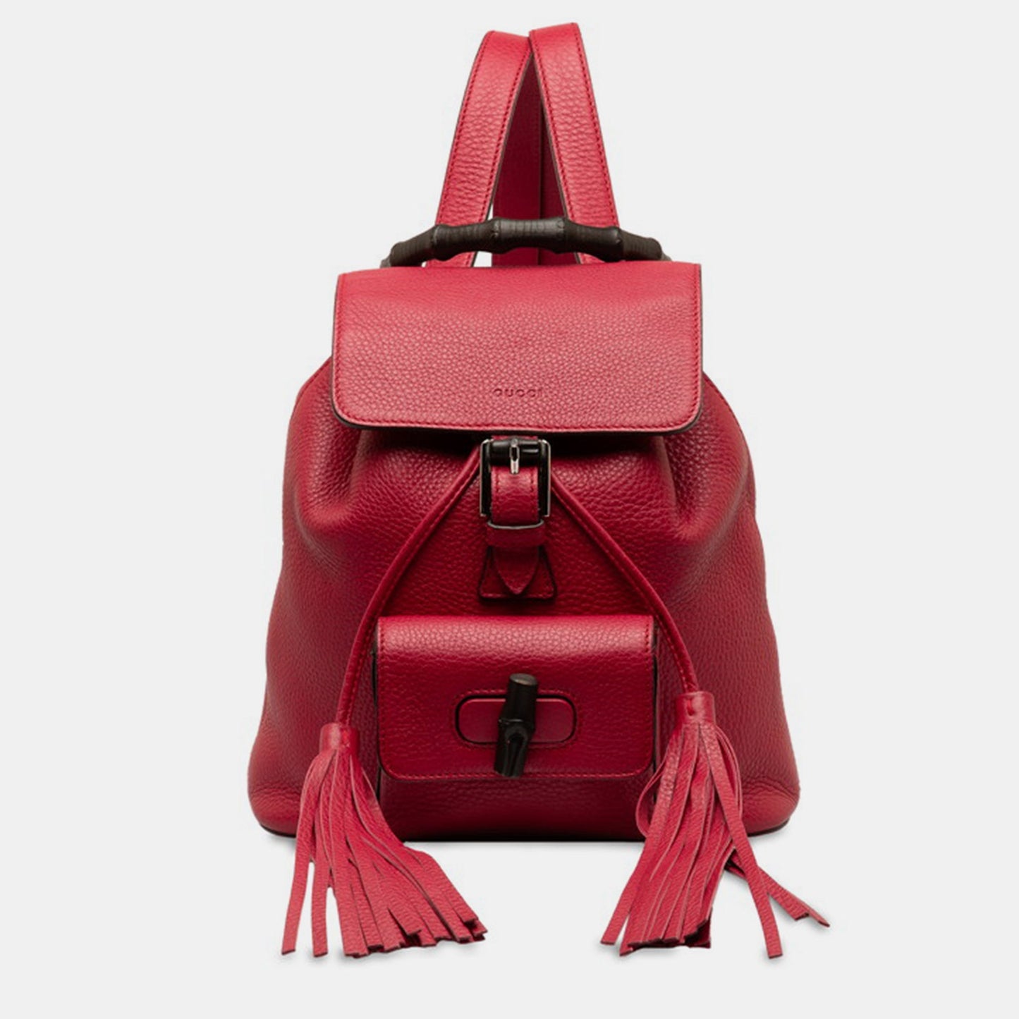 Luxury Gucci Trending 2025 Red Leather Bamboo Fringe Backpack