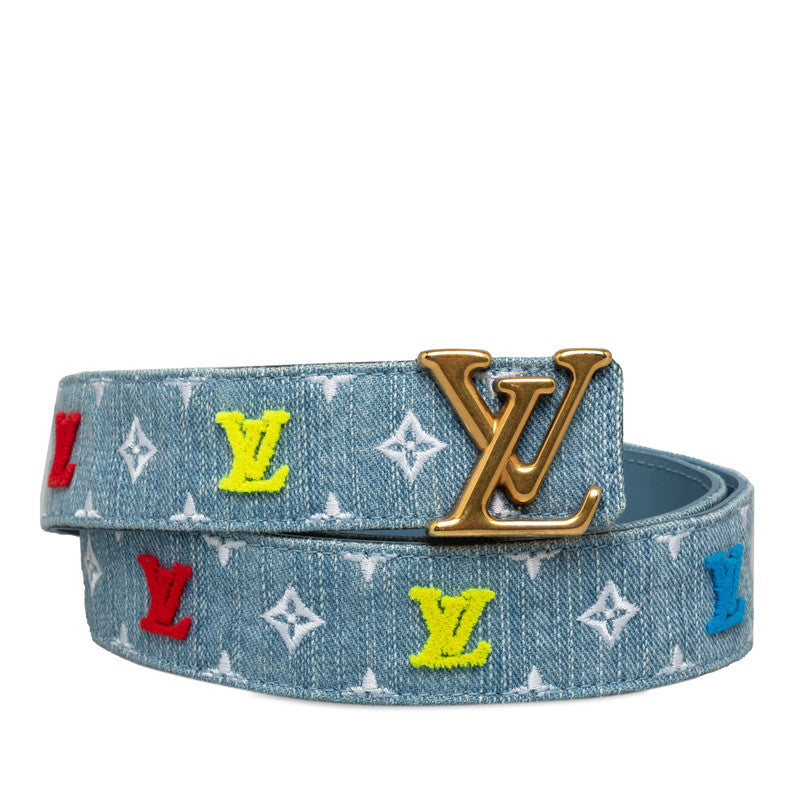 Louis Vuitton Monogram Denim Sanctuary LV New Wave Belt Size 80/32 M0146 Light Blue Multicolor Denim Leather  Louis Vuitton