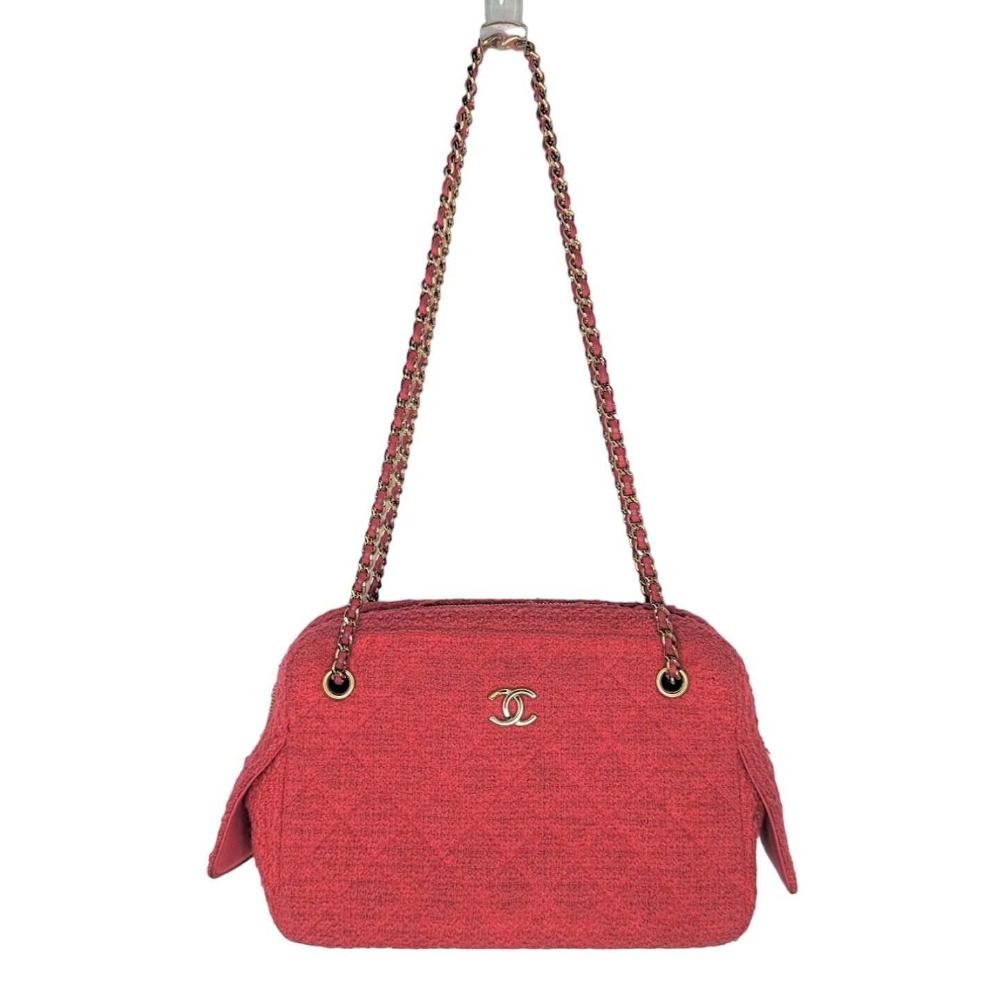 Luxury Chanel Pink Quilted Tweed CC Camera Case