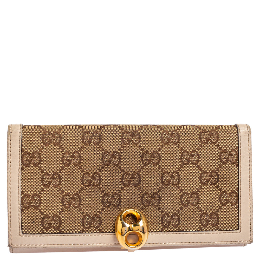 Luxury Gucci Trending 2025 Beige/Ivory GG Canvas and Leather Continental Wallet