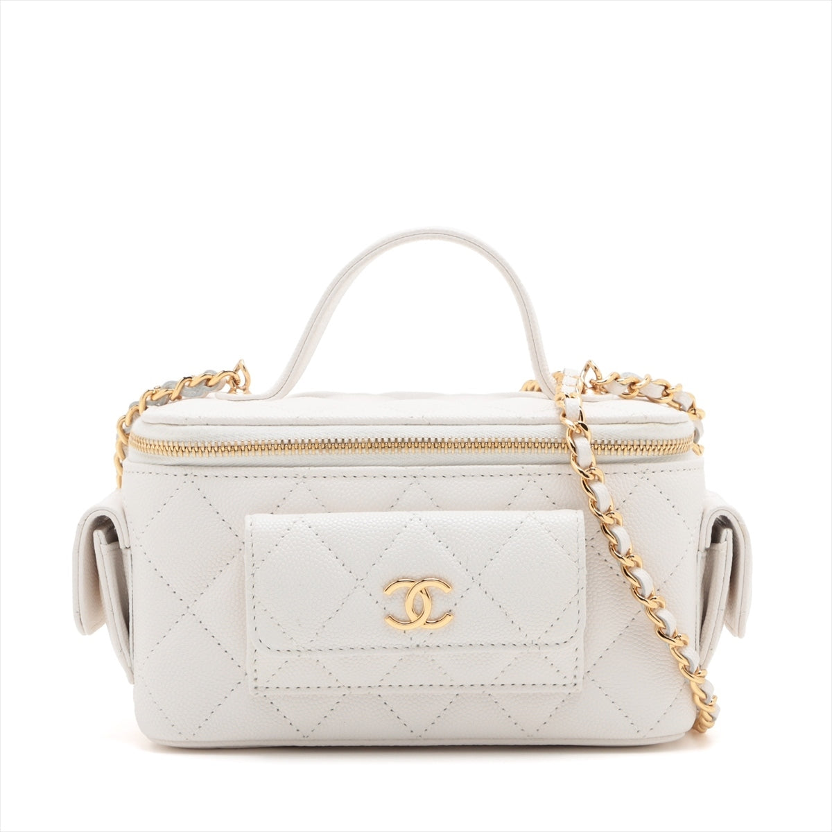 Chanel Matrasse Caviar S Chain Shoulder Bag Vanity White G