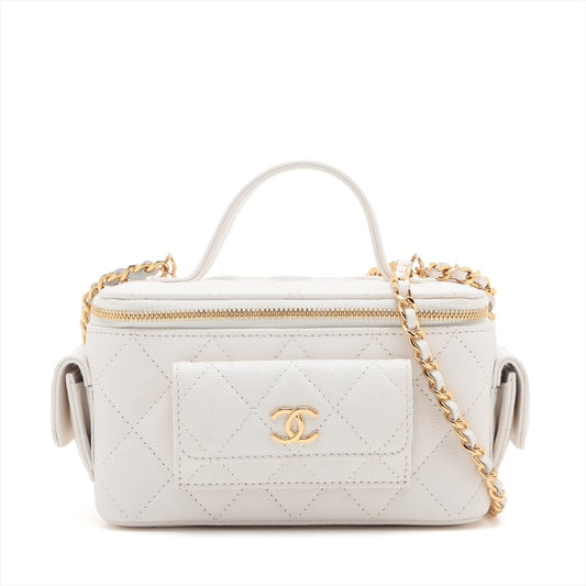 Chanel Matrasse Caviar S Chain Shoulder Bag Vanity White G