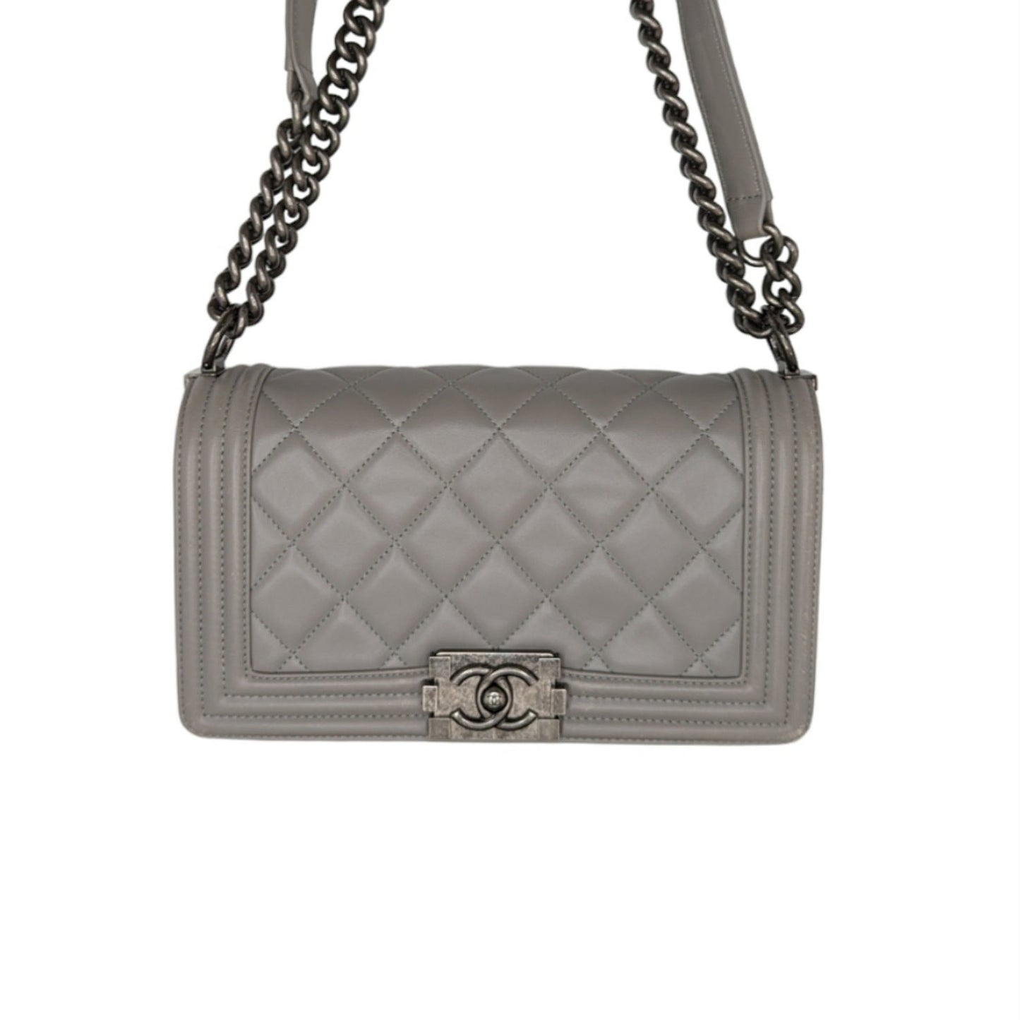 Luxury Chanel bag Gray Quilted Calfskin Medium Boy Bag