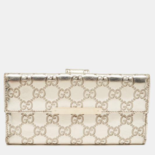 Luxury Gucci Trending 2025 Metallic Gold Luxury Gucci Trending 2025ssima Leather Flap Continental Wallet